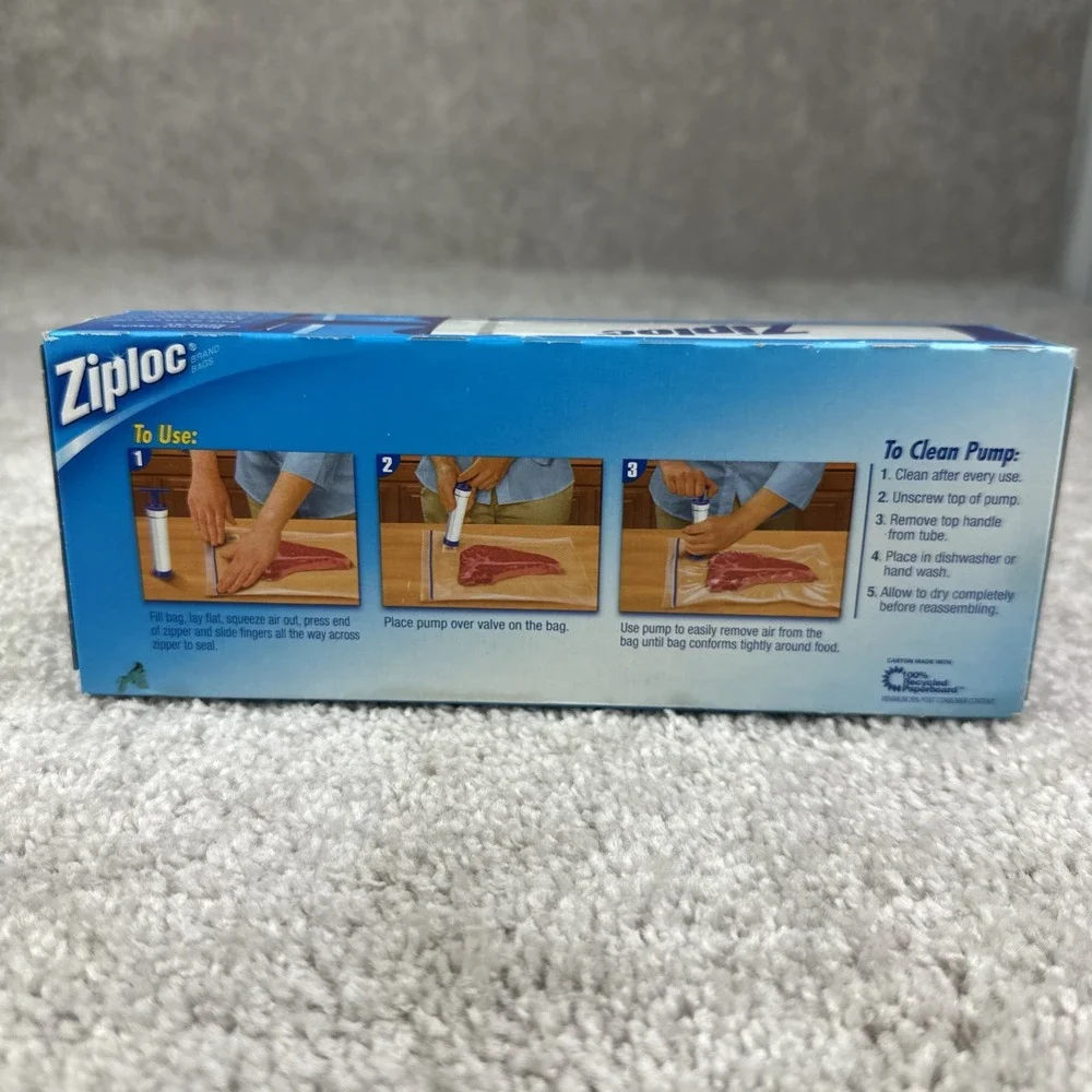 Ziploc Vacuum Starter Kit 1 Freezer Quart Size Pump & 3 Bags New‎ Sealed Retired